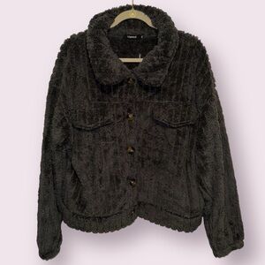 Vipwest Charcoal Teddy Button Front Jacket